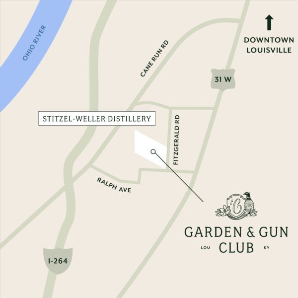 Map of the Garden & Gun Club location at Stitzel-Weller Distillery.
